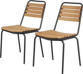 Outsunny Scaun de grădină set 2 buc. rezistent la intemperii, scaune din oțel și lemn, stivuibile cu spătar, suport până la 160 kg, Lemn natural | Aosom Romania