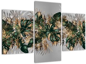 Tablou - Frunze tropicale, Galben - auriu (90x60 cm)