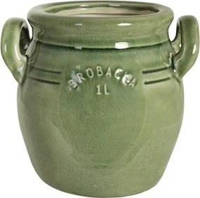 Ghiveci din ceramică glazurată manual 1L verde închis înalt, „Brobacka"