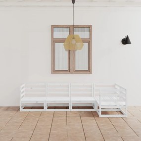 Set mobilier de gradina, 5 piese, alb, lemn masiv de pin