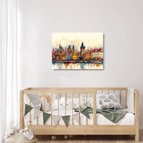 Tablou pe sticlă - Toamna în orașul pictat (70x50 cm)