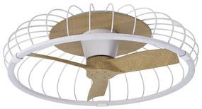 Lustra LED Smart cu Ventilator si telecomanda NATURE alb/fag