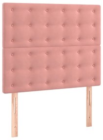 Pat box spring cu saltea, roz, 80x200 cm, catifea Roz, 80 x 200 cm, Nasturi de tapiterie