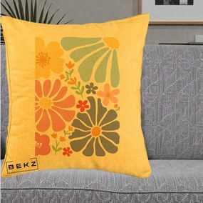 Perna Decorativa Flori Grafice Pastel Multicolor, 40x40 cm, Galben, Husa Detasabila, Perna Inclusa, BEKZ®