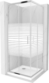 Mexen Rio cabină de duș pătrată 70 x 70 cm, dungi albe, crom + cadă de duș plată, alb - 860-070-070-01-20-4010