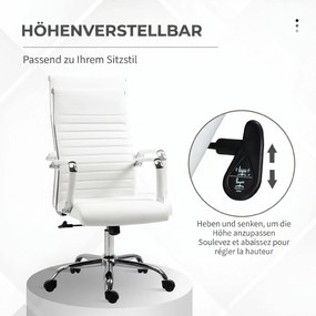 Vinsetto Scaun de birou ergonomic din piele ecologică, cu rotire și balans, 54x62x104-114 cm, alb | Aosom Romania