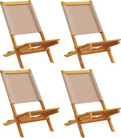 vidaXL Scaune de grădină pliabile 4 buc., textil taupe/lemn masiv