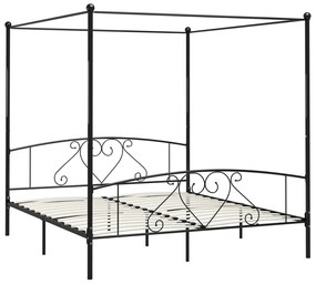 Cadru de pat cu baldachin, negru, 200 x 200 cm, metal Negru, 200 x 200 cm