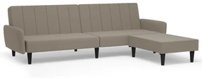 3080720 vidaXL Canapea extensibilă 2 locuri, cu taburet, gri deschis, catifea