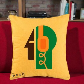 Perna Personalizata Retro Casti Muzicale, 40x40 cm, Galben, Husa Detasabila, Perna Inclusa, BEKZ®