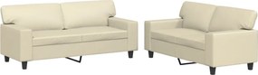 vidaXL Set de canapele, 2 piese, crem, piele ecologică