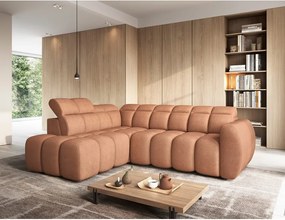 Colțar somon extensibil/cu spațiu de depozitare cu tapițerie din țesătură bouclé (cu colț pe partea stângă/în formă de ”L”) Falconn – ELTAP