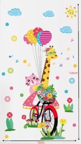 Autocolant de perete "Girafa pe bicicletă" 78x128cm