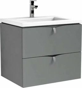 Set dulap baza suspendat gri cu 2 sertare Oristo Siena si lavoar din compozit Amelia 60 cm