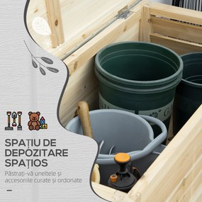 Outsunny Ladă de Depozitare Exterior din Lemn cu Capac Metalic Galvanizat și Design cu Șipci 110x50x50 cm Lemn Natural | Aosom Romania