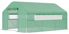 Outsunny Seră de grădină 4 x 3 x 2m cu uși rulabile și ferestre mari, seră tip tunel de grădină, verde | Aosom Romania