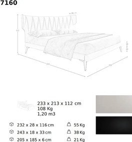 Pat dublu tapitat design LUX Light grey 180x200cm