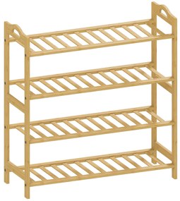 HOMCOM Etajeră pentru pantofi din bambus cu 4 nivele, suport pentru 12 perechi, 67,5 x 24,7 x 72 cm, efect lemn natural | Aosom Romania