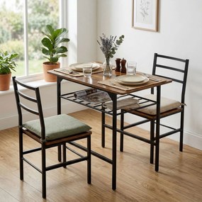 HOMCOM Set masă dining cu 2 scaune, masă pentru bucătărie cu scaune pentru 2 persoane, cadru din metal, maro | Aosom Romania