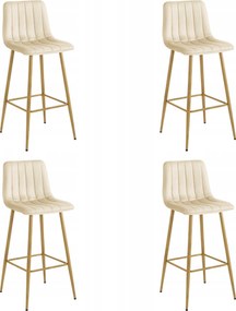 Set 4 Scaune Bar Zargo Catifea Bej, Picioare Metalice Finisaj Lemn