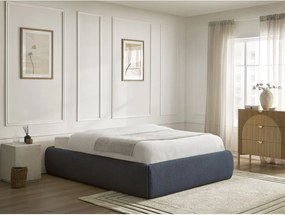 Pat matrimonial albastru închis tapițat cu spațiu de depozitare/fără tăblie cu somieră 180x200 cm Inera – Bobochic Paris