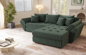 Colțar extensibil dumonde cu ladă de depozitare si sezut confortabil din spuma high-density, Loana Ambience Green II 270x185 cm