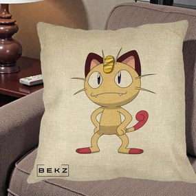 Perna Personalizata Meowth Pokemon, 40x40 cm, Crem, Husa Detasabila, Perna Inclusa, BEKZ®