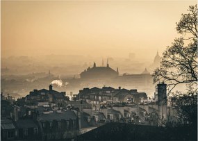 Tablou pe sticlă - Orașul în ceață (70x50 cm)