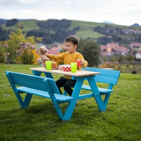 Bancă de grădină pentru copii, lemn, albastru/ natural, ABALO