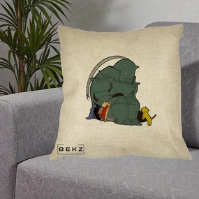 Perna Personalizata Fullmetal Alchemist Alphonse cu Pisici, 40x40 cm, Crem, Husa Detasabila, Perna Inclusa, BEKZ®