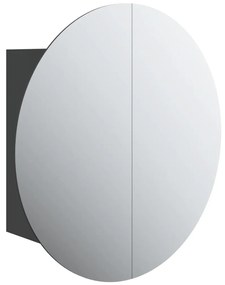 345580 vidaXL Dulap de baie cu oglindă rotundă și LED, negru, 40x40x17,5 cm