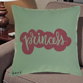 Perna Decorativa Princess Text Roz, 40x40 cm, Verde, Husa Detasabila, Perna Inclusa, BEKZ®