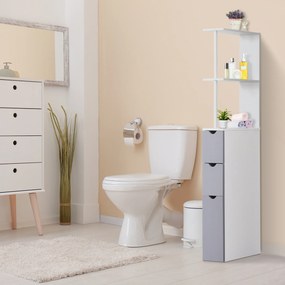 HOMCOM Mobilier Coloană Baie, 2 Compartimente, Ușă, 2 Sertare, MDF și Fier, 15x33x140 cm, Alb și Gri | Aosom Romania