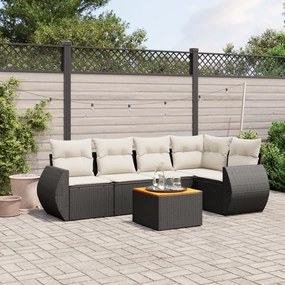 3224992 vidaXL Set mobilier de grădină cu perne, 6 piese, negru, poliratan