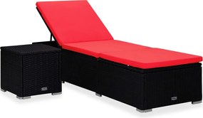 vidaXL Șezlong cu pernă și măsuță de ceai, roșu, poliratan