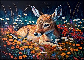 Tablou pe sticlă - Cerb pictat (70x50 cm)