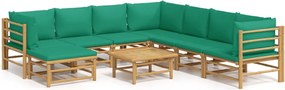 vidaXL Set mobilier de grădină cu perne verzi, 9 piese, bambus