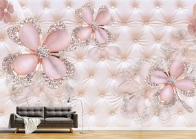 Tapet Premium Canvas - Florile roz cu perle 3d abstract