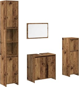 vidaXL Set mobilier de baie, 4 piese, lemn vechi, lemn prelucrat