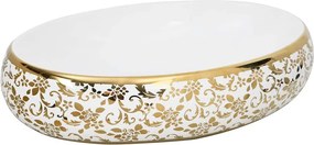 vidaXL Lavoar de blat, alb și auriu, 59x40x15 cm, ceramică, oval