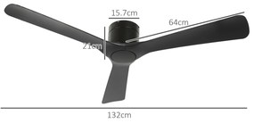 HOMCOM Ventilator de Tavan Reversibil, Ventilator Exterior sau Interior, cu Montare pe 3 Lame cu Telecomandă, Ф132x21 cm, Negru | Aosom Romania