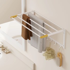 HOMCOM Suport de Prosoape de Perete Pliabil cu 5 Bare și 6 Cârlige din Lemn și Oțel | Aosom Romania