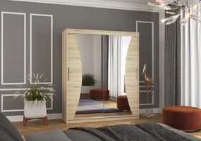 Dulap cu usi glisante si oglinda 180x215 cm, Charlotte, ADRK Furniture (Culoare: Negru)