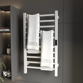 HOMCOM Uscător de Prosoape Electric cu 10 Bare, Timer, Afișaj LCD și Temperatură Reglabilă, 45x11x80 cm, Alb | Aosom Romania