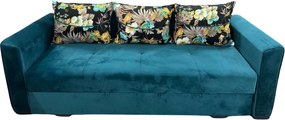 Canapea LILI extensibila, 3 locuri, cu lada de depozitare, catifea turcoaz , 220x95x80 Turcoaz, Catifea