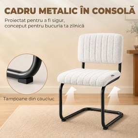 HOMCOM Set 2 Scaune de Dining Tapițate din Țesătură Teddy, Cadru Metalic Tip Sanie, Alb Crem | Aosom Romania