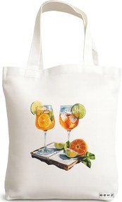 Sacosa de Panza pentru Cumparaturi, Geanta Tote, model Books and summer 2 38 x 34.5 cm, Alba, BEKZ®