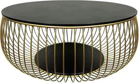 Masuta cafea BOWL, negru/auriu, sticla securizata/metal, 86x86x35 cm