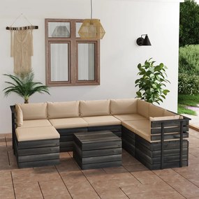 3062046 vidaXL Set mobilier grădină paleți cu perne, 8 piese, lemn masiv pin