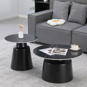 Masuta De Cafea Set 2 Bucati Davina Metal-piatra Sinterizata Negru Aspect Marmura